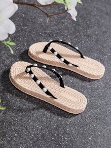 Dép Xỏ ngón Nữ Ngọc trai màu trơn Đúng mốt - màu đen - Xem 2