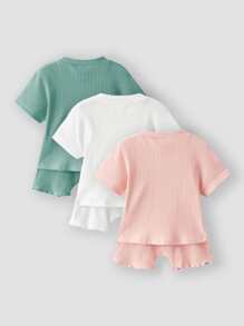 SHEIN Bebé tejido de canalé Top con Shorts - Verde - Ver 2