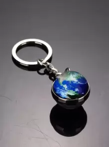 男士地球圖案球吊墜鑰匙圈 - 彩色 - 查看 1