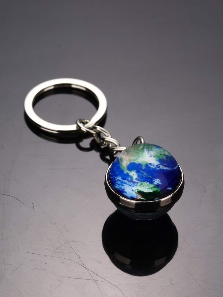 男士地球圖案球吊墜鑰匙圈 - 彩色 - 查看 1