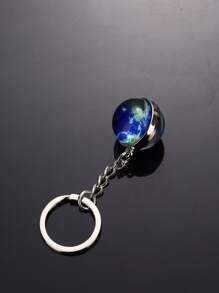 男士地球圖案球吊墜鑰匙圈 - 彩色 - 查看 3