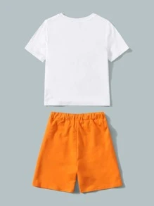 SHEIN Bộ thời trang bé trai Dây kéo Đắp vá Túi Lá thư Thể thao - trắng - Xem 2