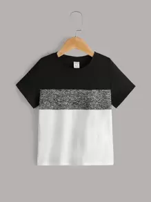 SHEIN Leap Crew Toddler Boys Colourblock Tee - Dark Grey - View 1