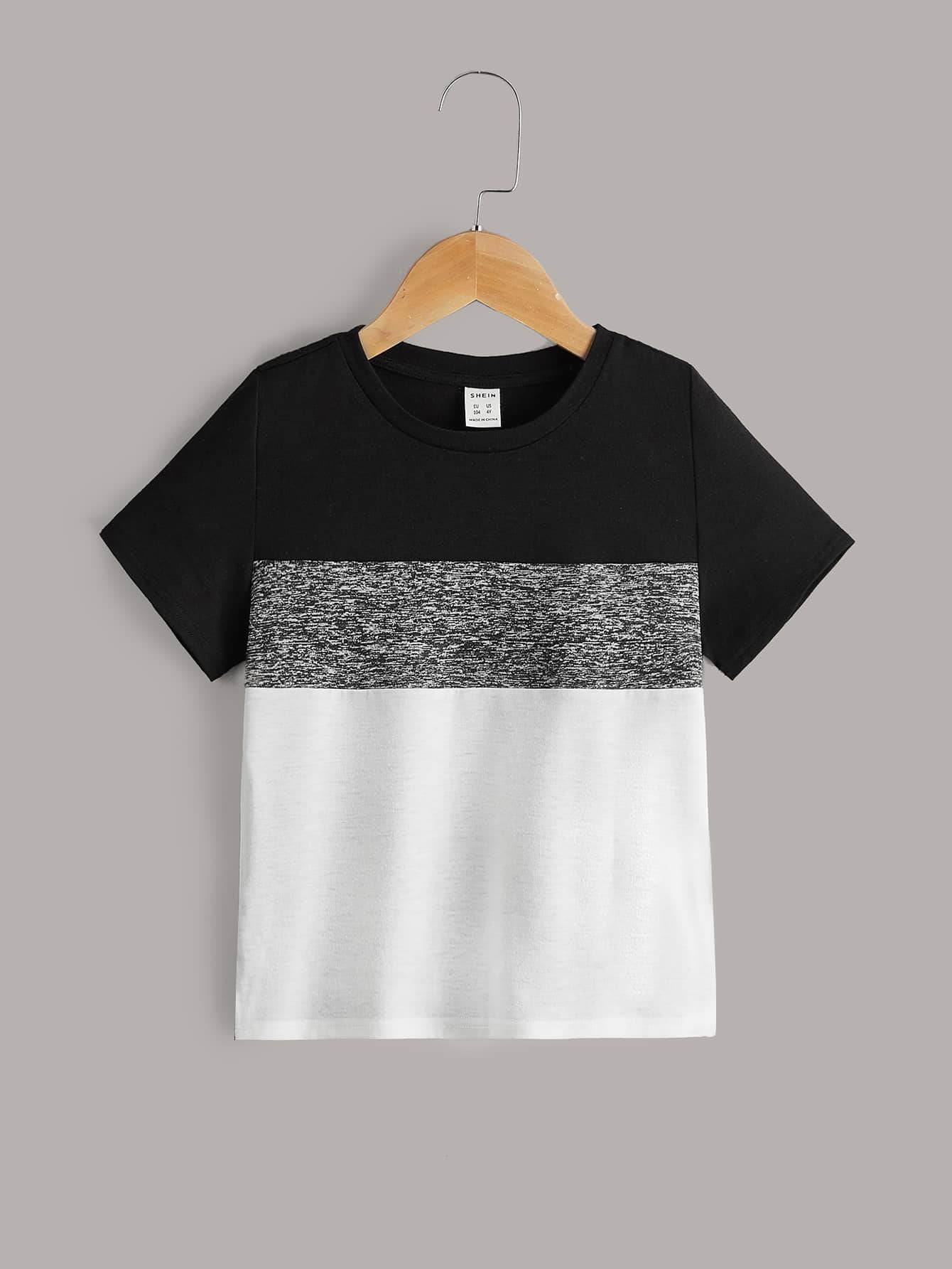 SHEIN Leap Crew Toddler Boys Colourblock Tee - Dark Grey - View 1