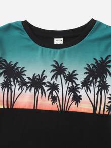 SHEIN Boys Tropical Print Tee & Elastic Waist Shorts - Multicolor - View 3