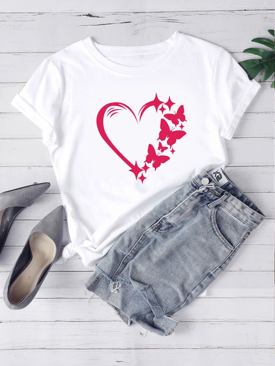 Áo thun nữ Tim Loại bướm Giải trí - trắng - Xem 1