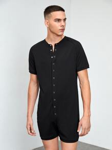 SHEIN Men Press Button Front Loungewear Romper - Black - View 1