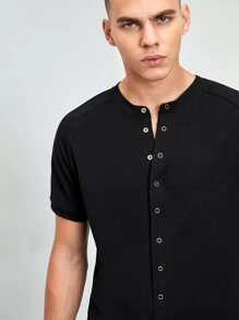 SHEIN Men Press Button Front Loungewear Romper - Black - View 4