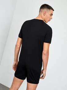SHEIN Men Press Button Front Loungewear Romper - Black - View 6