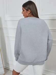 SHEIN Unity 落肩袖字母圖案運動衫 - 淺灰色 - 查看 2