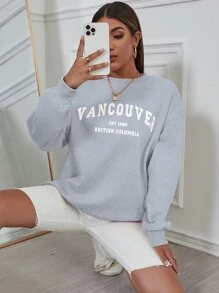 SHEIN Unity 落肩袖字母圖案運動衫 - 淺灰色 - 查看 4