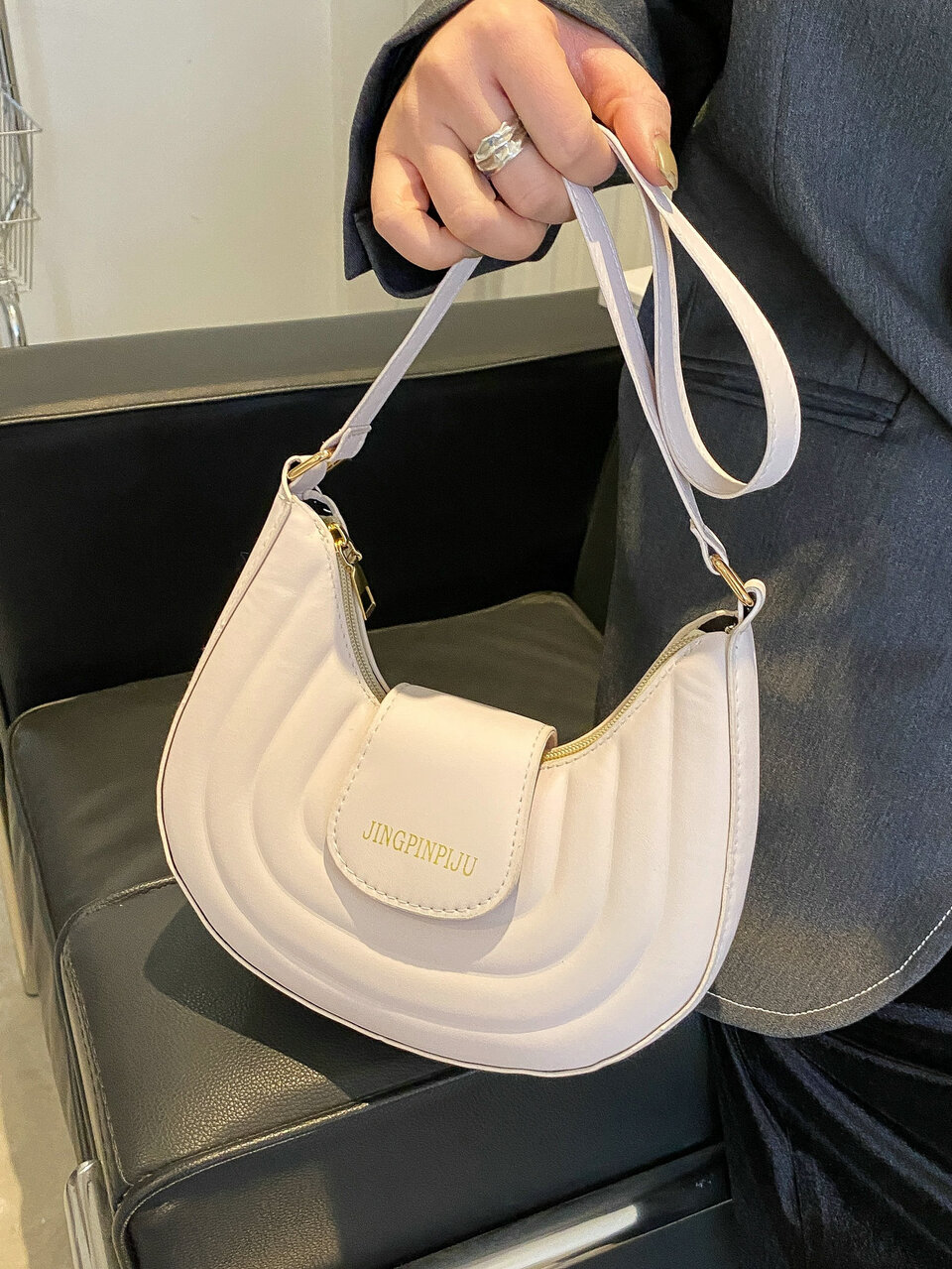 Letter Graphic Flap Hobo Bag