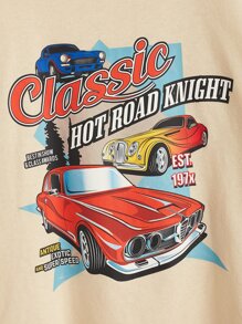 SHEIN Boys Letter & Car Print Tee - Khaki - View 3