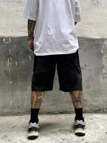 Manfinity EMRG 男士字母圖案腰部抽繩短褲 - 黑色 - 查看 2