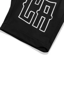 Manfinity EMRG 男士字母圖案腰部抽繩短褲 - 黑色 - 查看 5