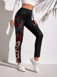 Floral Print Leggings - Black - View 2