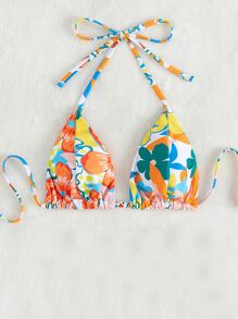 Swim Mod 花卉圖案吊脖三角杯比基尼上衣 - 彩色 - 查看 4
