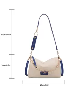 low tea 1 件拼色单肩水桶包，金属链条装饰，PU 材质，适合旅行、购物、约会、女士送礼。适合少女、大学生、工作、商务、通勤，时尚商务休闲包，适合办公室、商务和工作 - 藍白色 - 查看 3