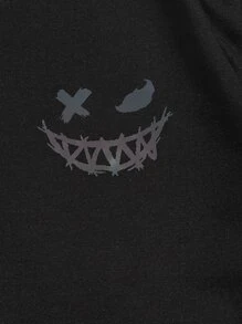 Manfinity RebelGame Hombres reflectante con estampado de dibujos animados Camiseta & de cintura con cordón Shorts - Negro - Ver 5