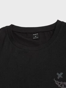 Manfinity RebelGame Hombres reflectante con estampado de dibujos animados Camiseta & de cintura con cordón Shorts - Negro - Ver 6