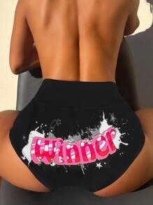 Letter Graphic Bikini Bottom, For Summer Beach Vacation - Multicolor - View 1