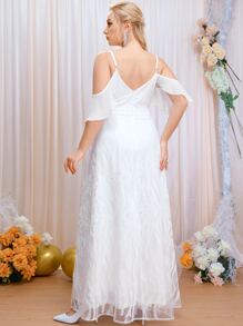 SHEIN Belle Plus Contrast Lace Cold Shoulder Wedding Dress - White - View 2
