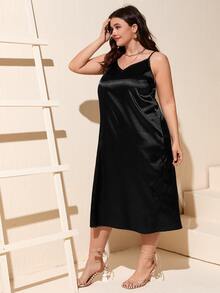 Đầm Plus Size màu trơn Thanh lịch - màu đen - Xem 4