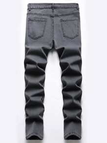 Manfinity uomo Jeans strappati con strass - Grigio Scuro - Visualizzare 2
