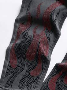 Manfinity uomo Jeans strappati con strass - Grigio Scuro - Visualizzare 3