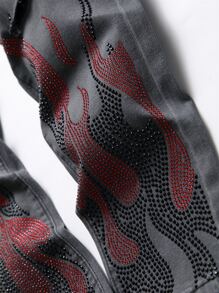 Manfinity uomo Jeans strappati con strass - Grigio Scuro - Visualizzare 4