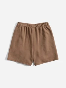 SHEIN 女孩字母圖案斜口袋短褲