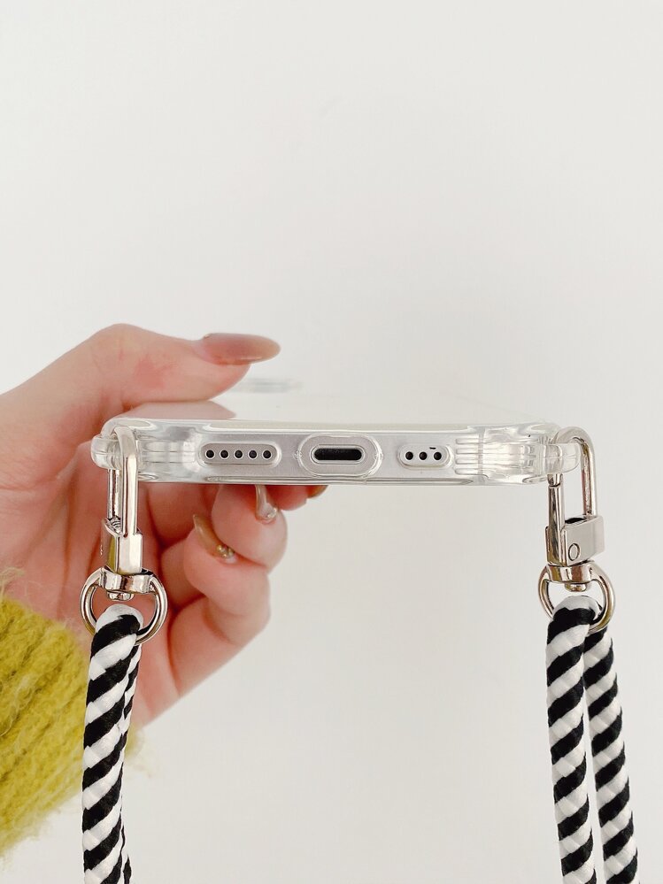 Anti-fall Clear Phone Case With Lanyard - Black and White - View 5