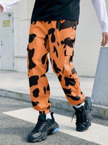 ROMWE MEN Quần Nam Dây kéo Túi Thắt nơ trước Tất cả trên in Giải trí - trái cam - Xem 1