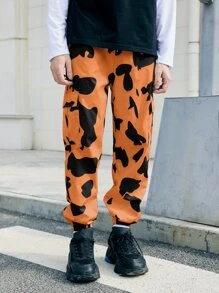 ROMWE MEN Quần Nam Dây kéo Túi Thắt nơ trước Tất cả trên in Giải trí - trái cam - Xem 3