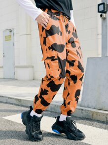 ROMWE MEN Quần Nam Dây kéo Túi Thắt nơ trước Tất cả trên in Giải trí - trái cam - Xem 4