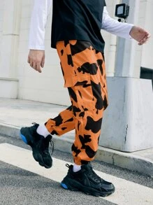 ROMWE MEN Quần Nam Dây kéo Túi Thắt nơ trước Tất cả trên in Giải trí - trái cam - Xem 5