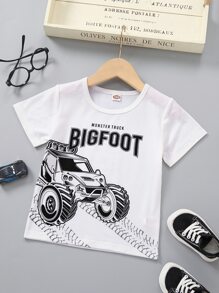 小男童汽車和字母圖案T恤 - 白色 - 查看 1