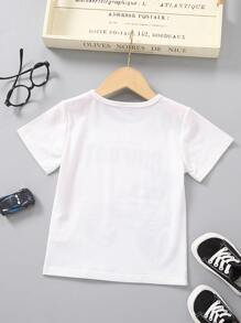 小男童汽車和字母圖案T恤 - 白色 - 查看 2