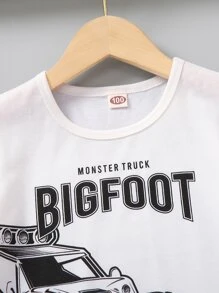 小男童汽車和字母圖案T恤 - 白色 - 查看 3