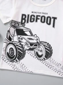 小男童汽車和字母圖案T恤 - 白色 - 查看 4