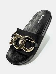 CUCCOO EASI Giày nữ dây xích trang trí giải trí màu đen đế bằng cho kỳ nghỉ hè Giày giảm giá mùa hè Giày trở lại trường Giày sinh viên cơ bản thanh lịch Giày công sở thường ngày Giày công sở sang trọng Halloween Giáng sinh - màu đen - Xem 2