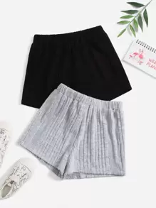 SHEIN Quần Short Gái Gân đan màu trơn Giải trí - Nhiều màu - Xem 1