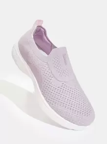 Cuccoo Minimalist Knit Detail Breathable Running Shoes Tainers - Purple - View 5