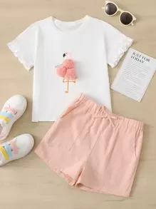 Bộ hai mảnh Gái Thắt nút Túi POM Pom Xù Chim hồng hạc Giải trí - Nhiều màu - Xem 1