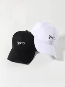 2 piezas Gorra de béisbol pareja con corazón & con bordado de letra - Blanco y Negro - Ver 1
