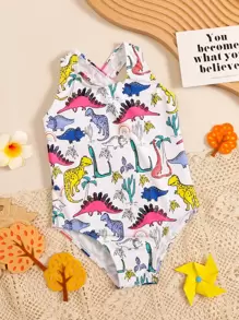 Toddler Girls Dinosaur Print One Piece Swimsuit - Multicolor - View 1