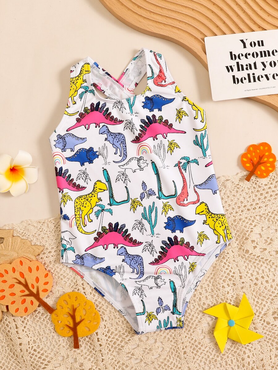 Toddler Girls Dinosaur Print One Piece Swimsuit - Multicolor - View 1