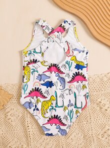 Toddler Girls Dinosaur Print One Piece Swimsuit - Multicolor - View 2