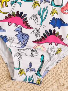 Toddler Girls Dinosaur Print One Piece Swimsuit - Multicolor - View 4