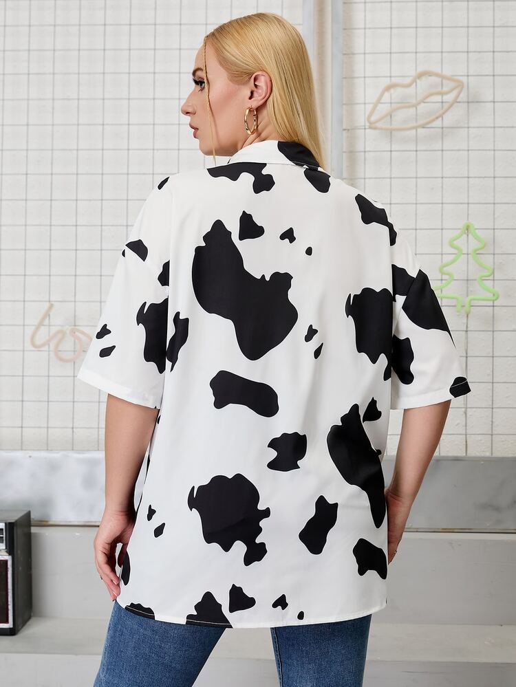 Blusa con estampado de vaca - Blanco y Negro - Añade 2